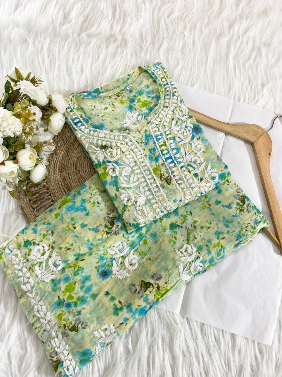 "ROSE" Mul Chikankari Kurta and Plazo