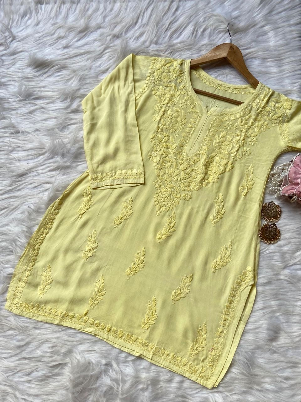 “MONA” Dobby Cotton Chikankari Short Kurta