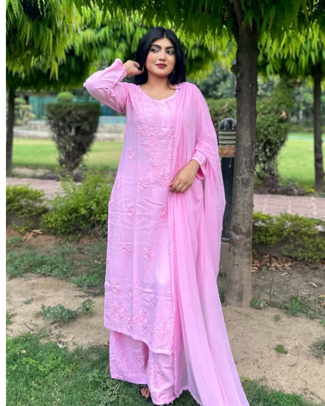 “CHANDNI” Rayon Chikankari Suit Set with Dupatta