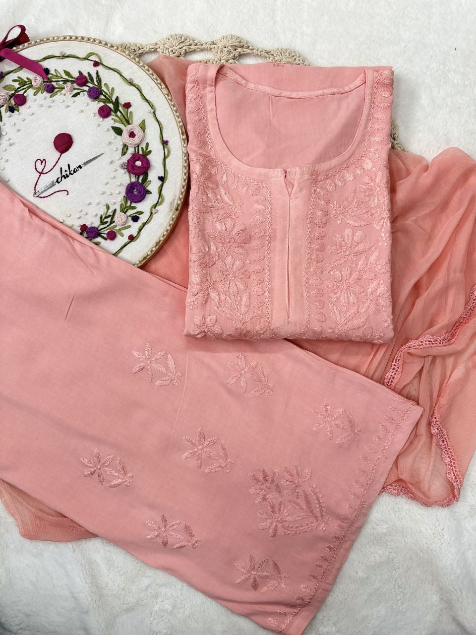 “CHANDNI” Rayon Chikankari Suit Set with Dupatta