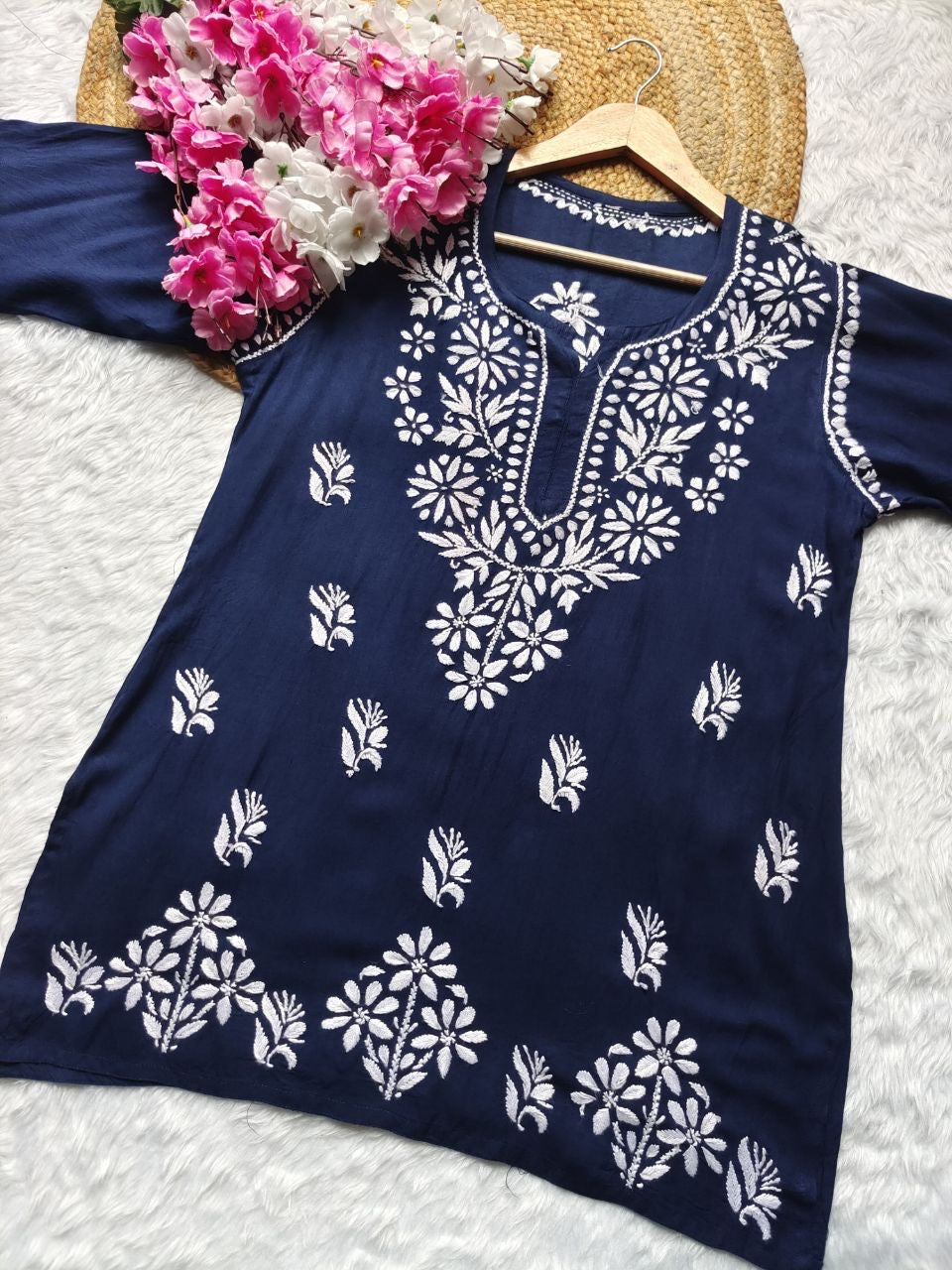 "BIBA" Modal Short Chikankari Kurta