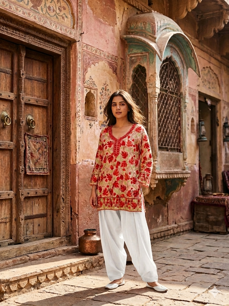 "TAANI" Georgette Kashmiri Short Kurta