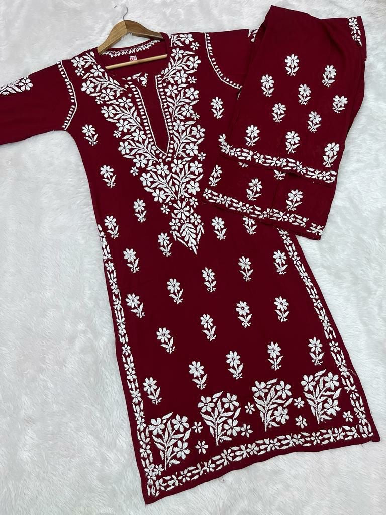 “SNEHA” Modal Chikankari Kurta & Plazo