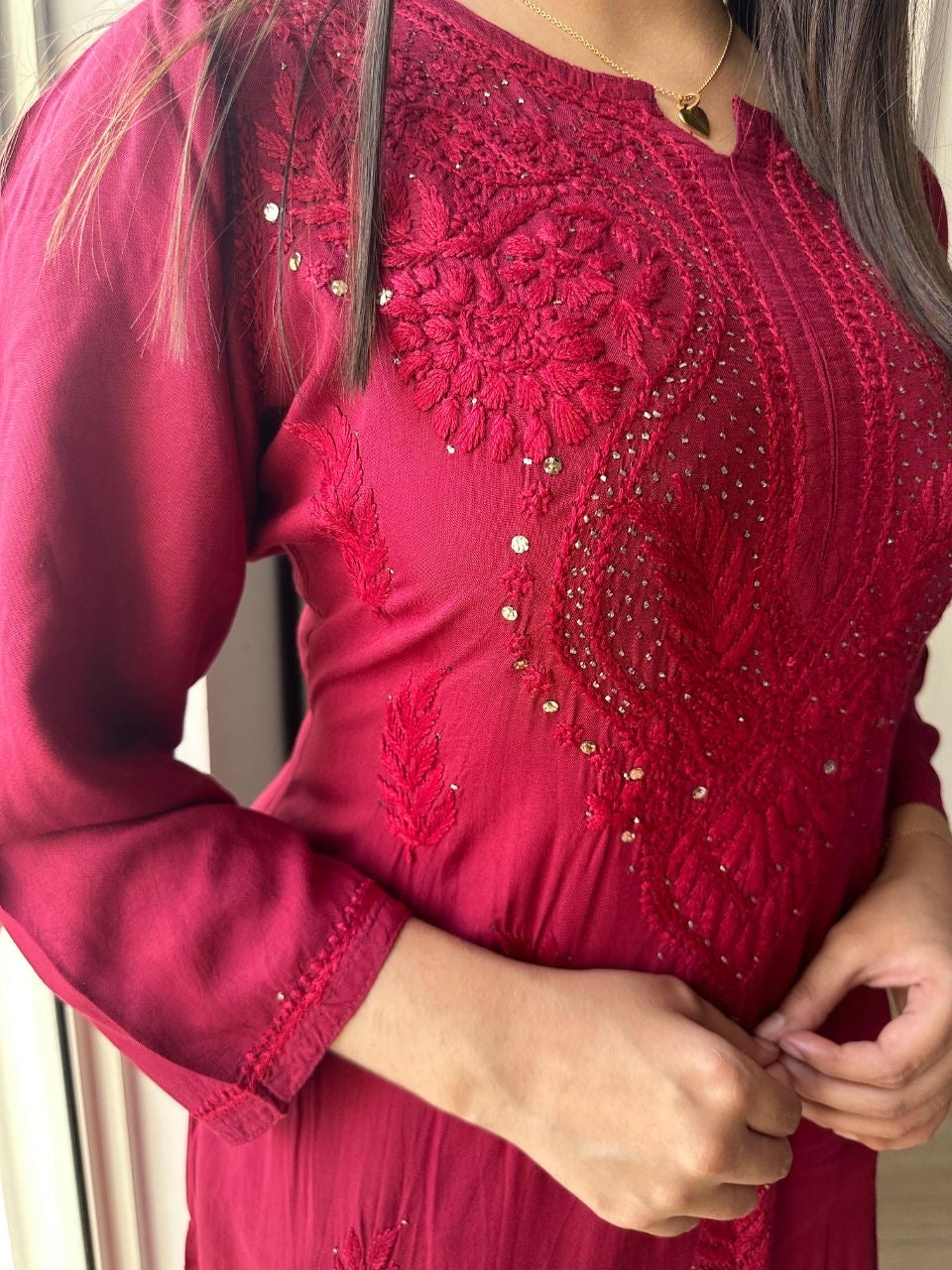 “RUBI” Chikankari Kurta With Mukaish Work