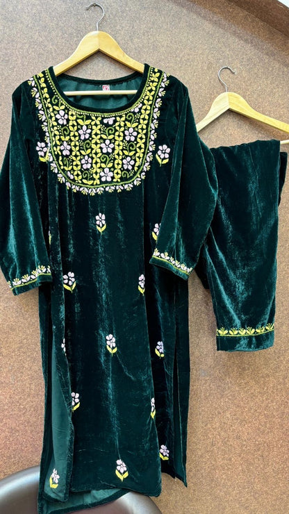 “MEHREEN” Velvet Chikankari Kurta and Pants Set