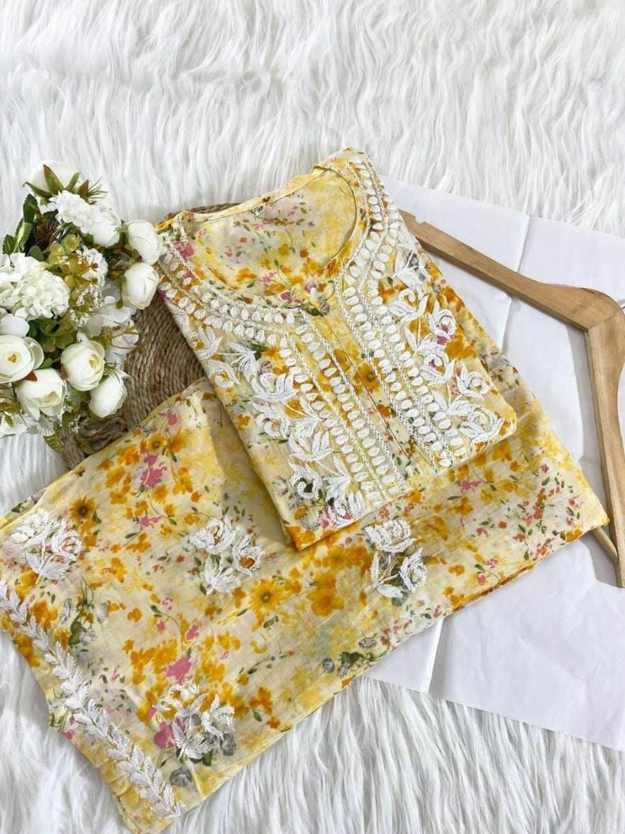 "ROSE" Mul Chikankari Kurta and Plazo