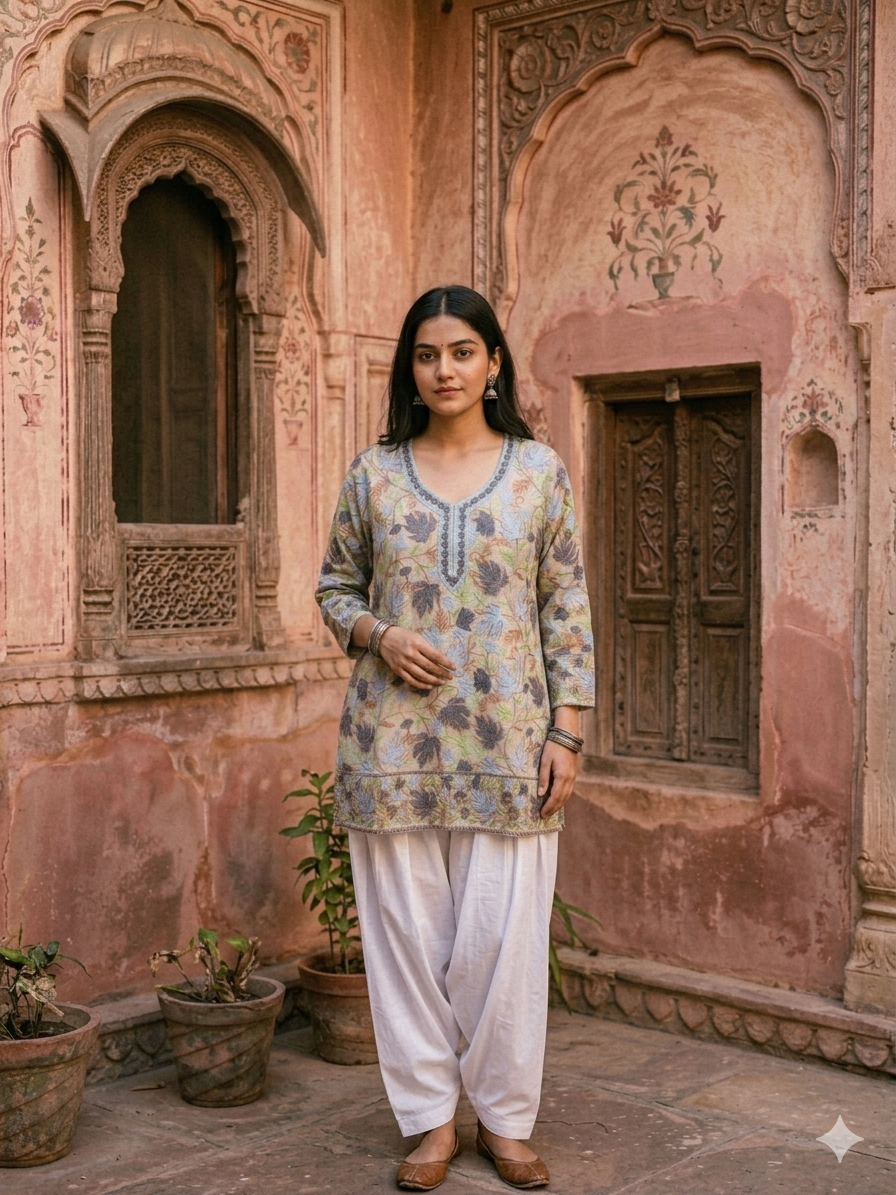 "TAANI" Georgette Kashmiri Short Kurta