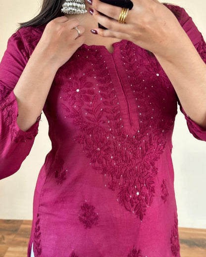 “KASHAN” Chanderi Silk Chikankari Kurta