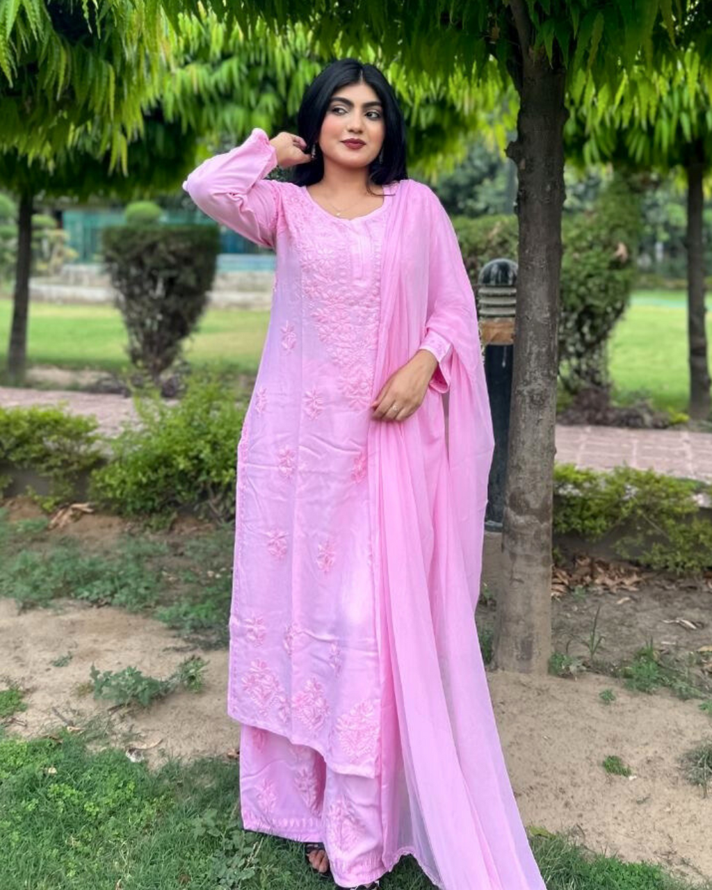 “CHANDNI” Rayon Chikankari Suit Set with Dupatta