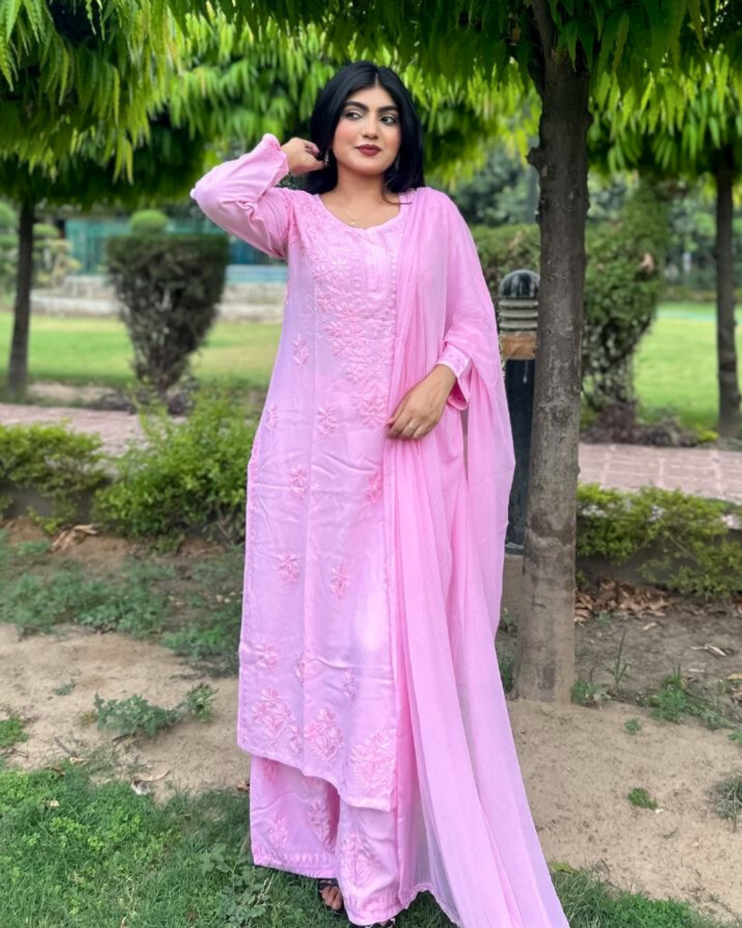 “CHANDNI” Rayon Chikankari Suit Set with Dupatta