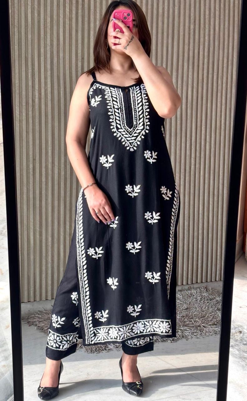 "LEENA" Modal Strap Sleeve Chikankari Set