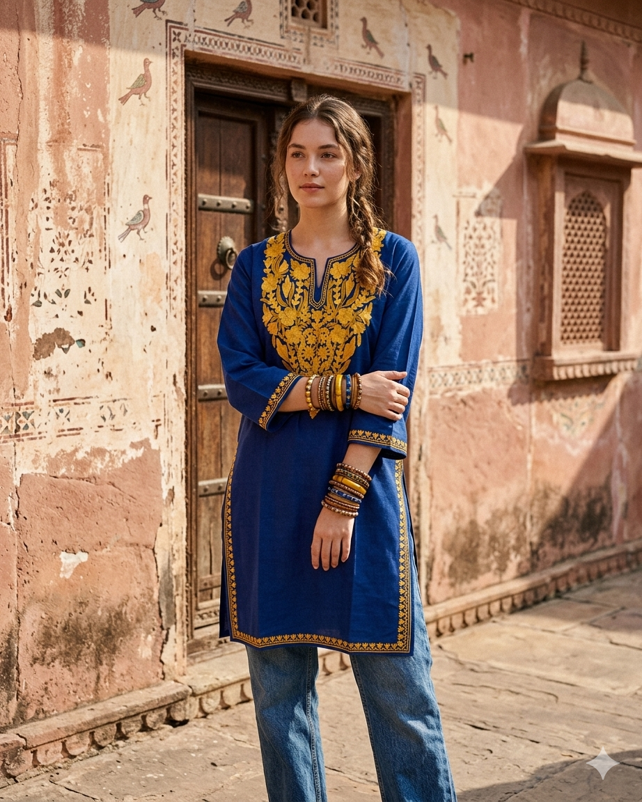 "DALEZ" Cotton Kashmiri Kurta