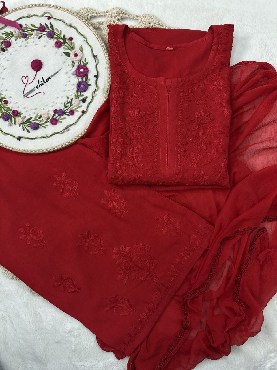 “CHANDNI” Rayon Chikankari Suit Set with Dupatta