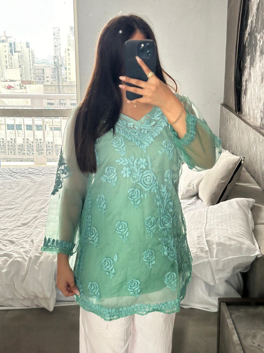 “EMMA” Organza Short Chikankari Kurta