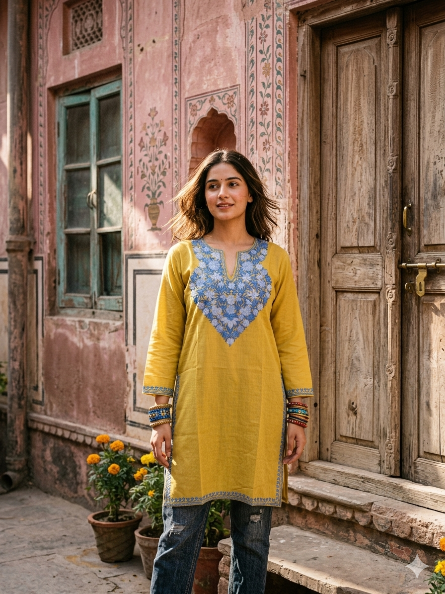 "DALEZ" Cotton Kashmiri Kurta