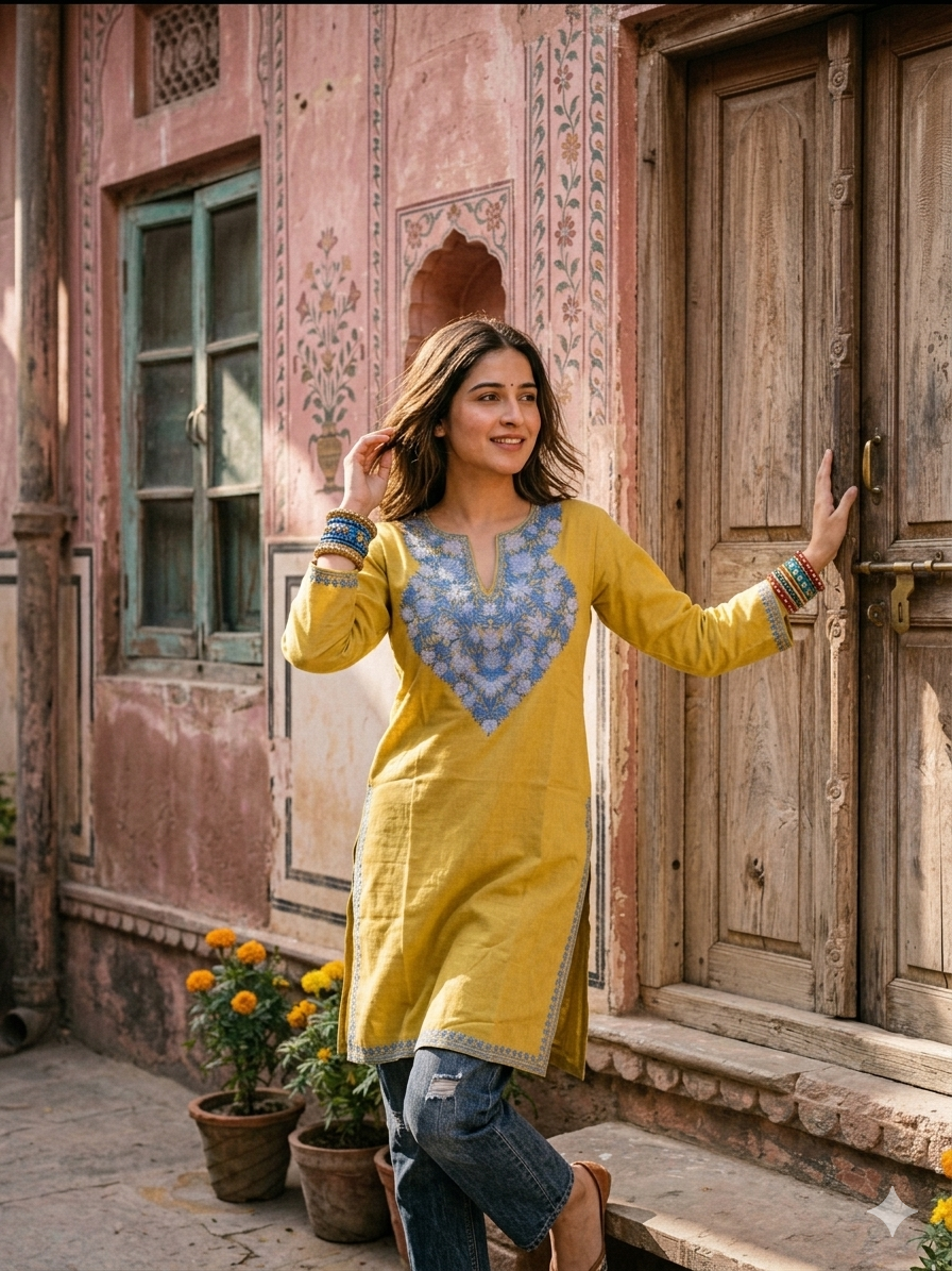 "DALEZ" Cotton Kashmiri Kurta