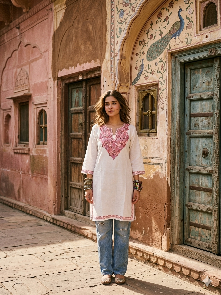 "DALEZ" Cotton Kashmiri Kurta