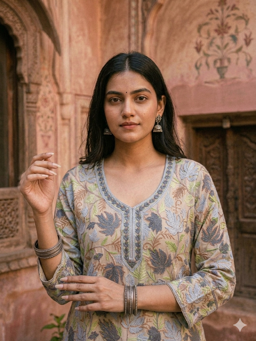 "TAANI" Georgette Kashmiri Short Kurta