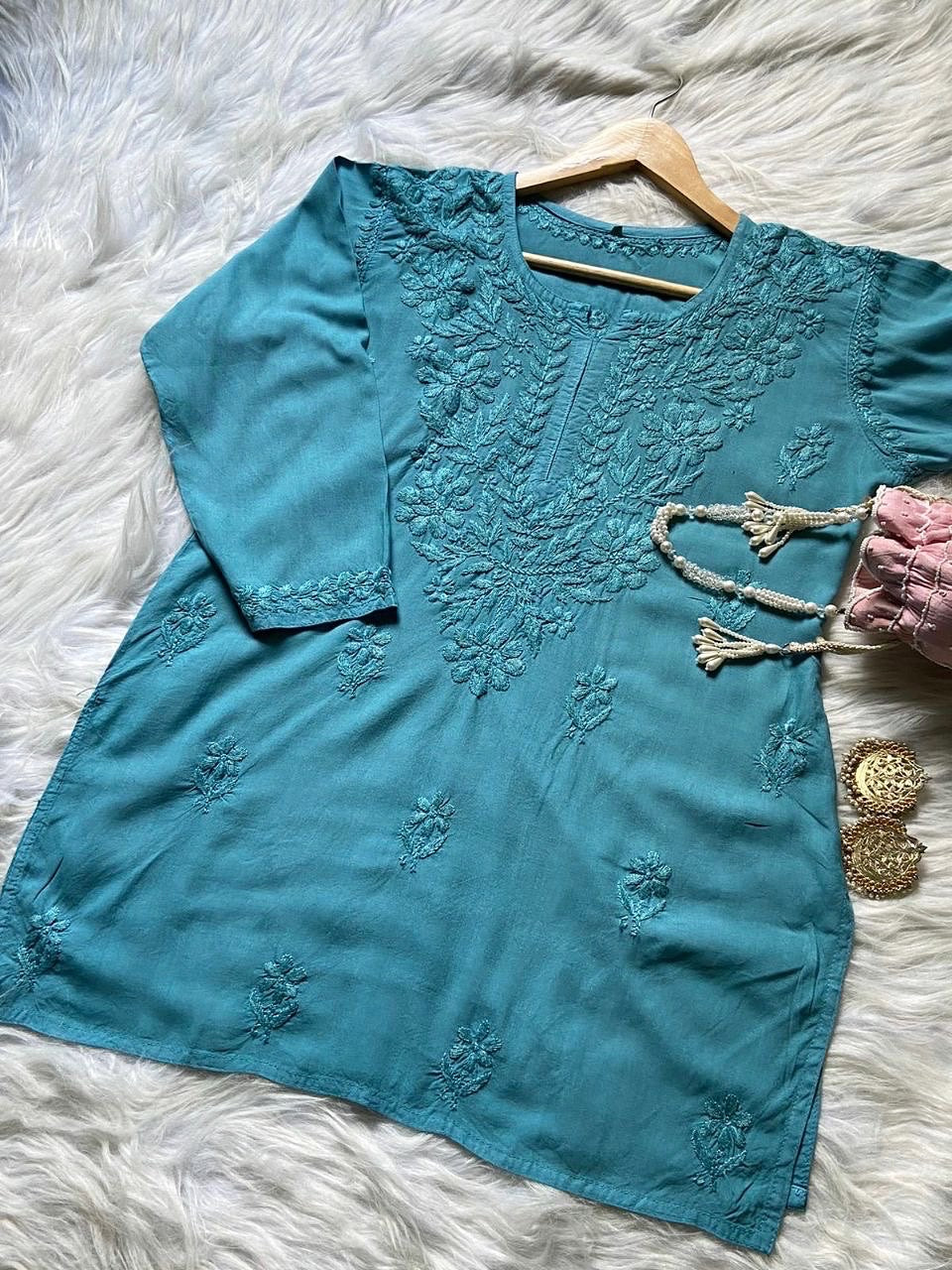 “MONA” Rayon Chikankari Short Kurti