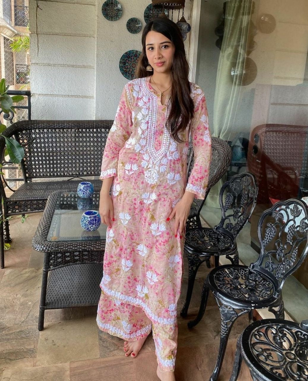 "ROSE" Mul Chikankari Kurta and Plazo