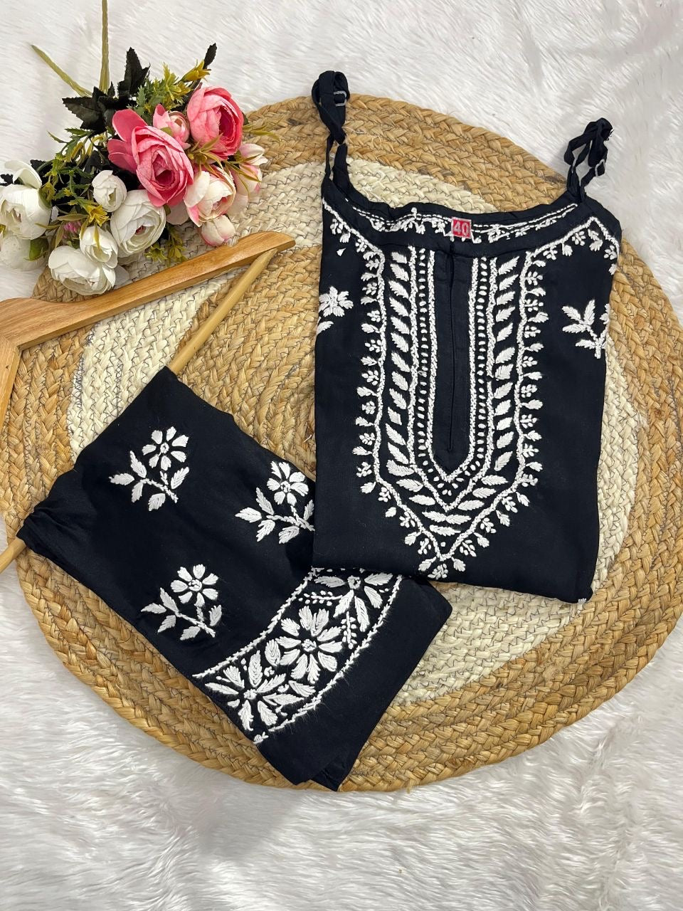 "LEENA" Modal Strap Sleeve Chikankari Set