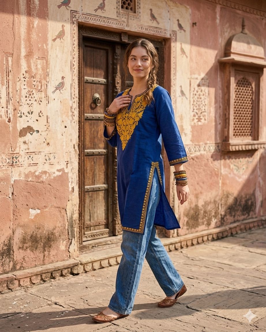 "DALEZ" Cotton Kashmiri Kurta