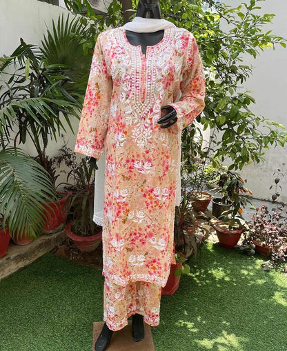 "ROSE" Mul Chikankari Kurta and Plazo