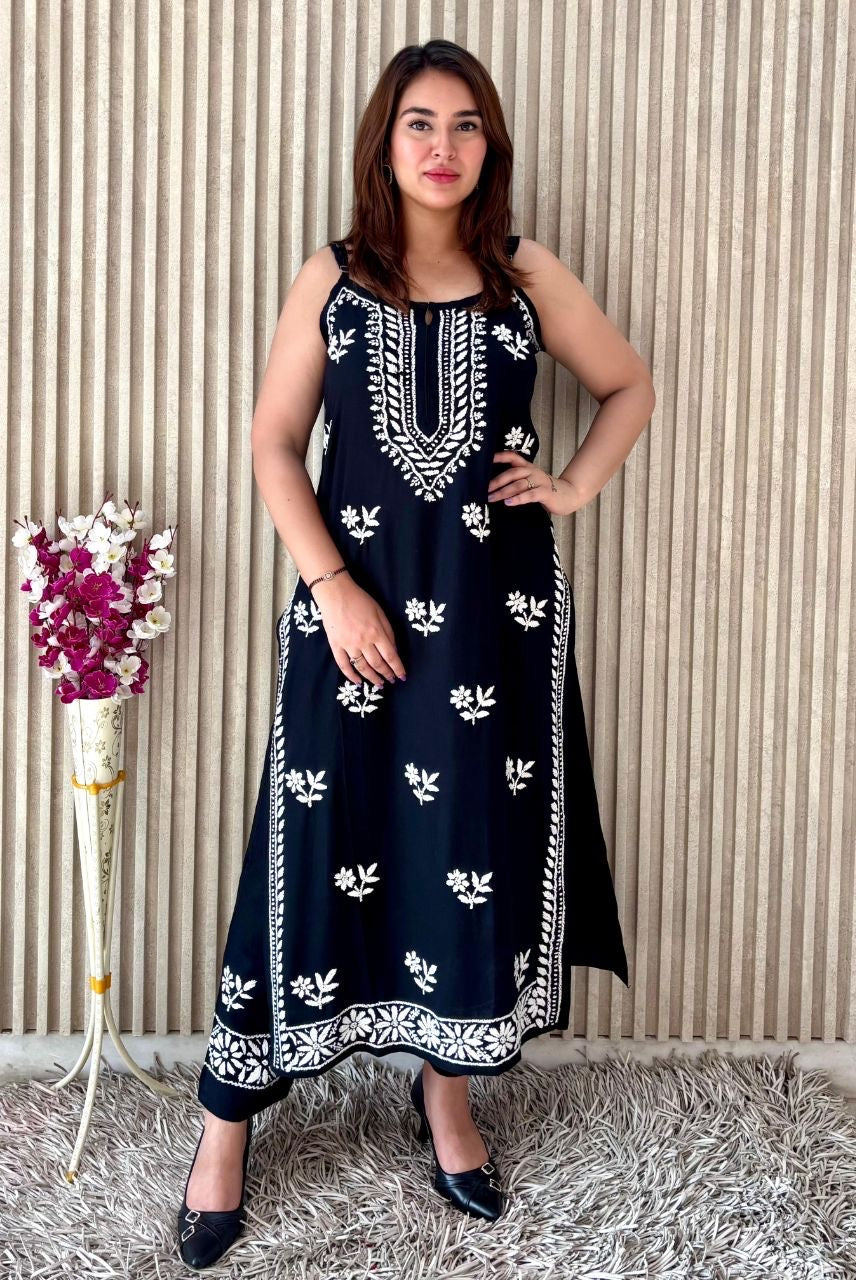 "LEENA" Modal Strap Sleeve Chikankari Set