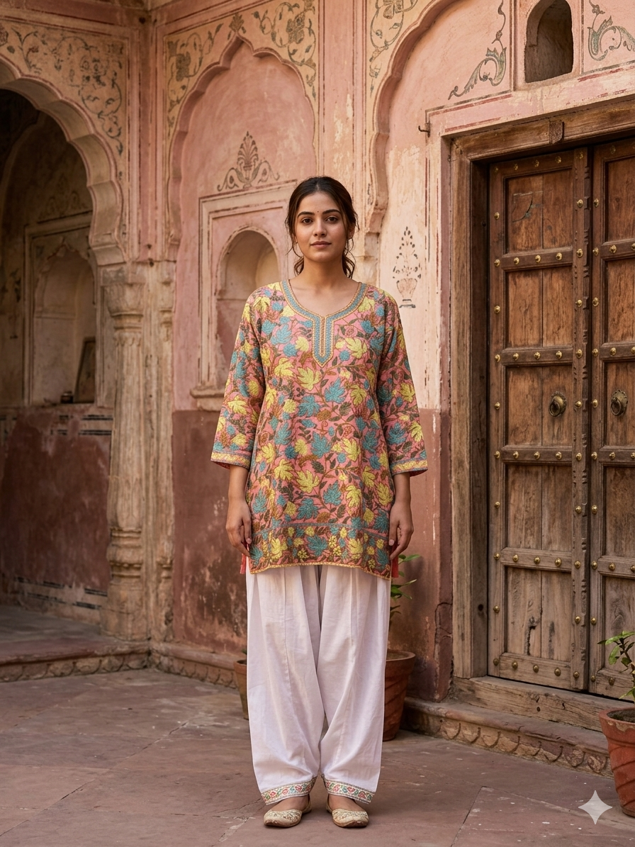 "TAANI" Georgette Kashmiri Short Kurta