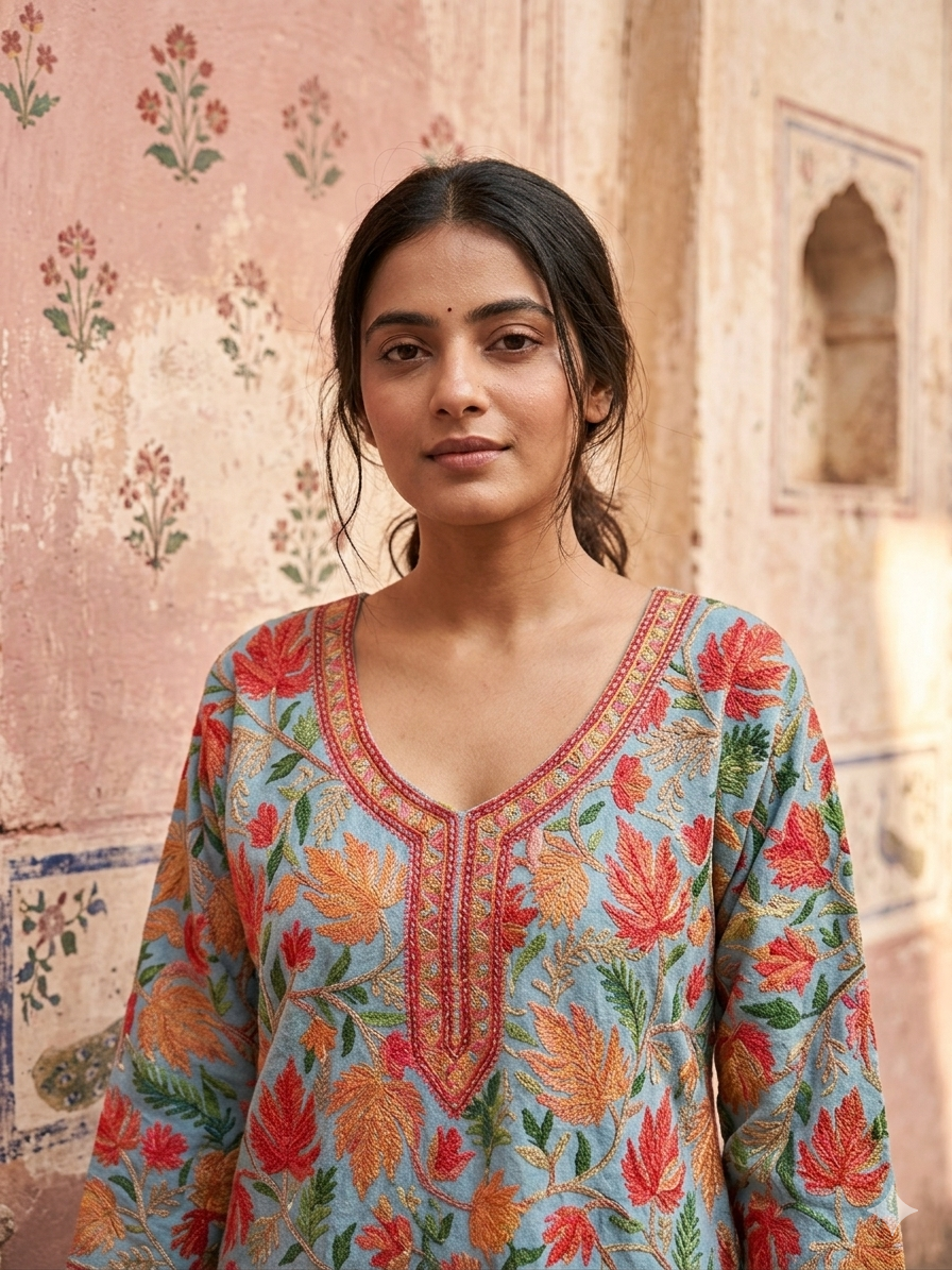 "TAANI" Georgette Kashmiri Short Kurta