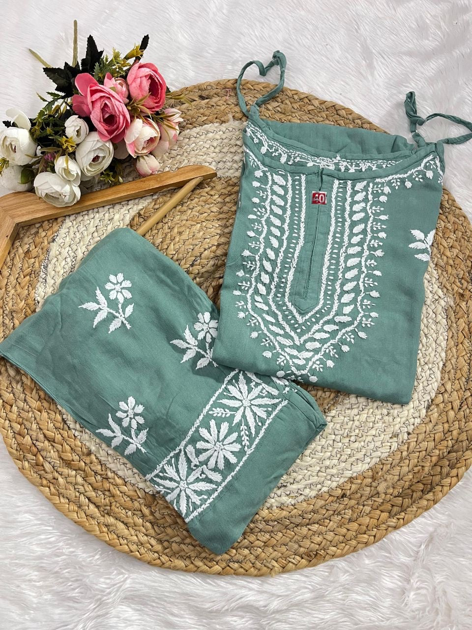 "LEENA" Modal Strap Sleeve Chikankari Set