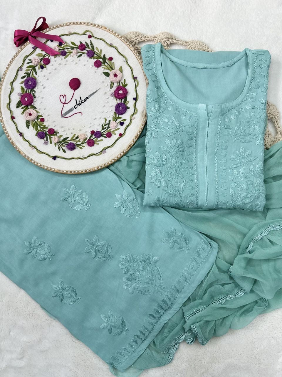 “CHANDNI” Rayon Chikankari Suit Set with Dupatta