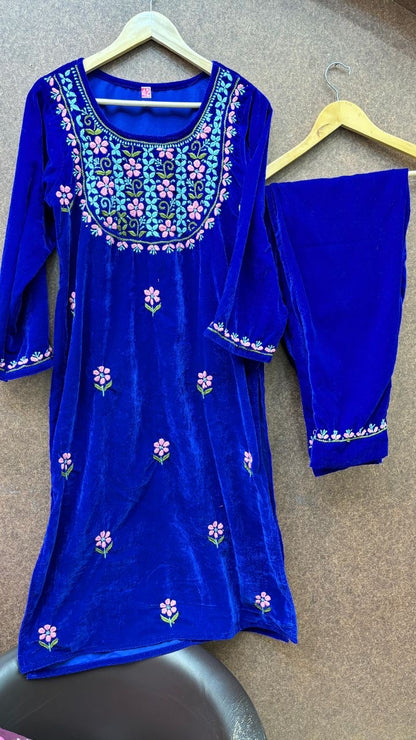 “MEHREEN” Velvet Chikankari Kurta and Pants Set