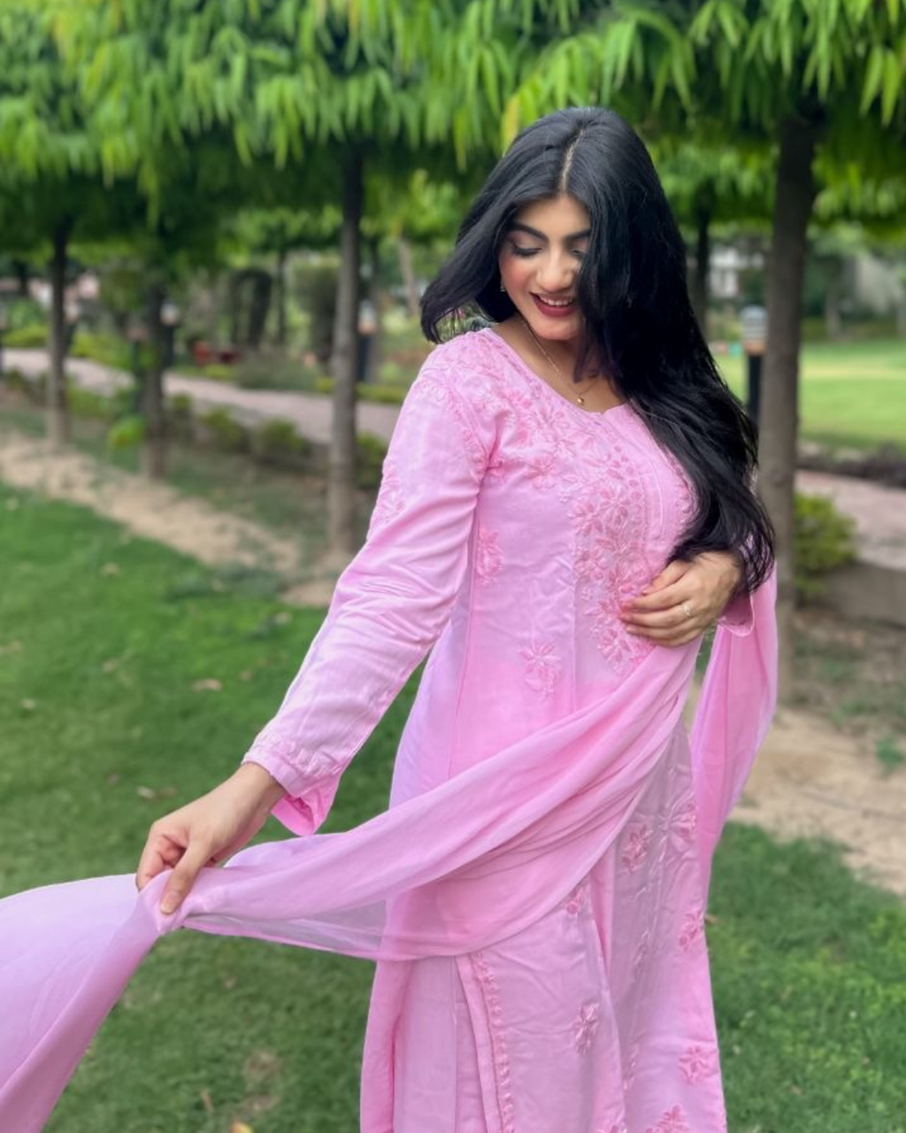 “CHANDNI” Rayon Chikankari Suit Set with Dupatta