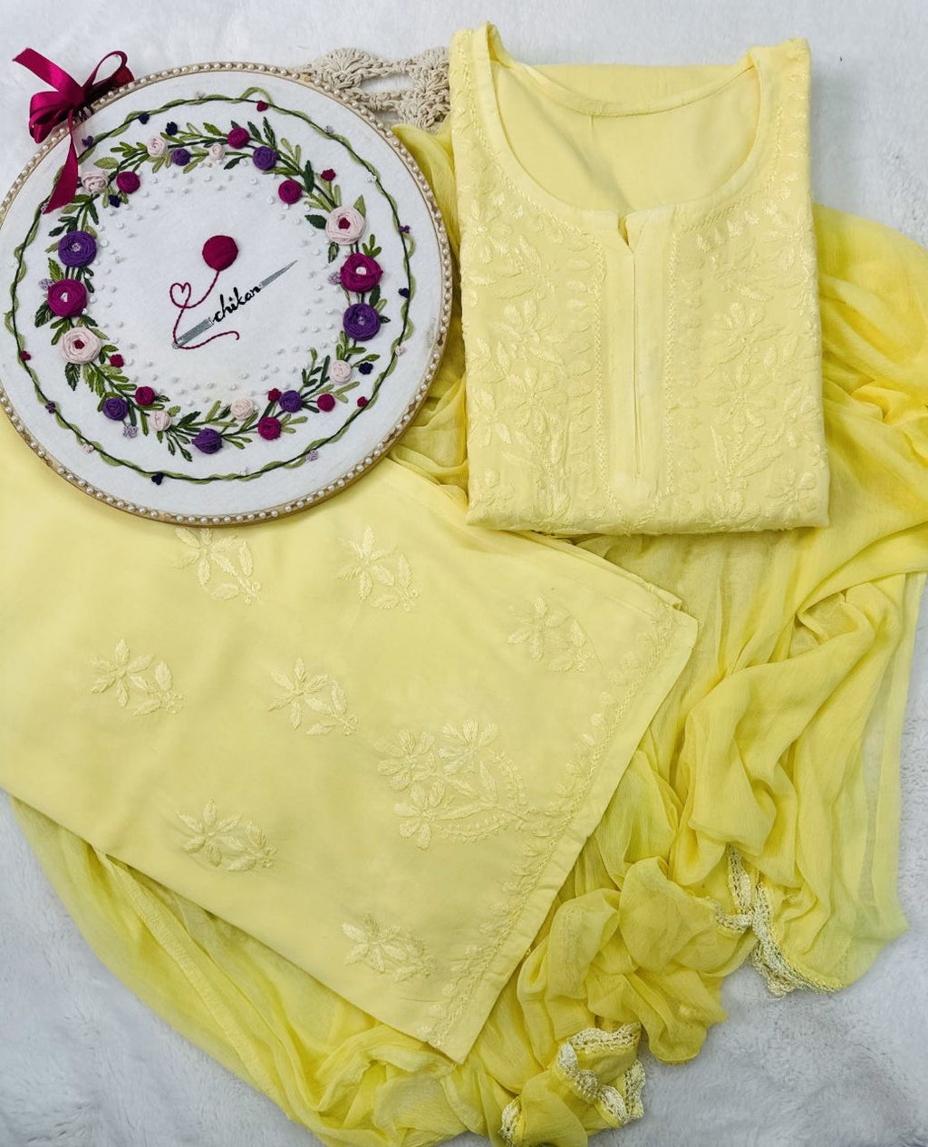 “CHANDNI” Rayon Chikankari Suit Set with Dupatta