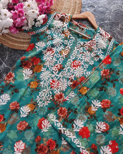 “PANAAH” Mul Chikankari Kurta and Plazo Set