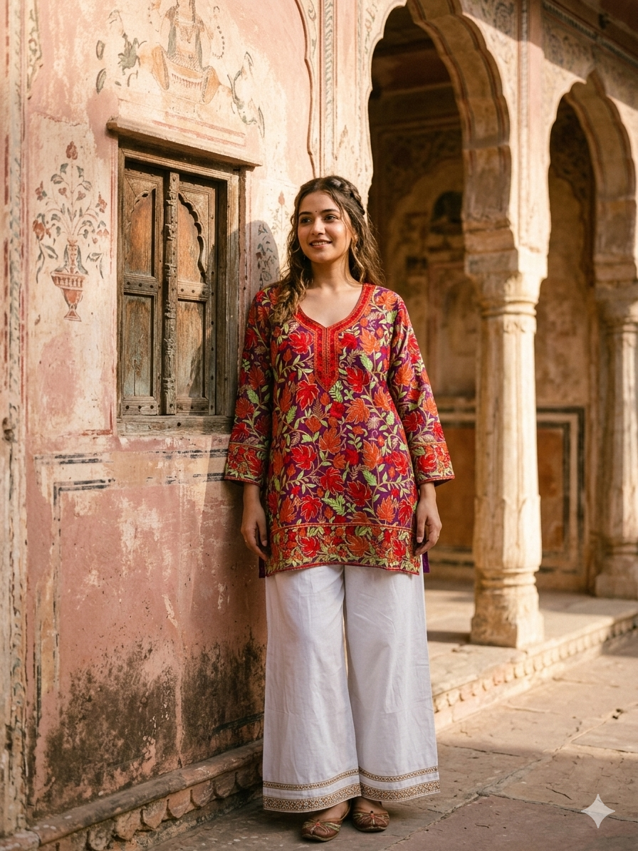 "TAANI" Georgette Kashmiri Short Kurta