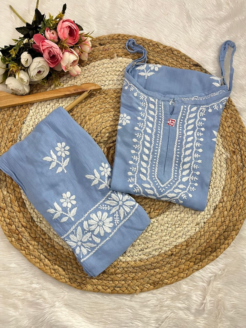 "LEENA" Modal Strap Sleeve Chikankari Set