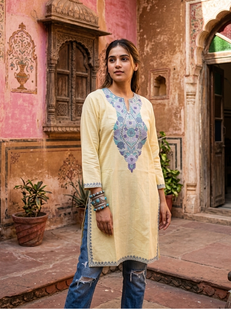 "DALEZ" Cotton Kashmiri Kurta
