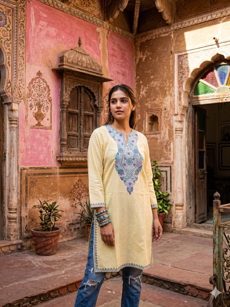 "DALEZ" Cotton Kashmiri Kurta