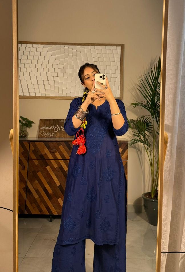 "FARANA" Chanderi Silk Chikankari Kurta Set