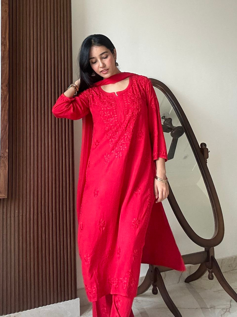 “CHANDNI” Rayon Chikankari Suit Set with Dupatta