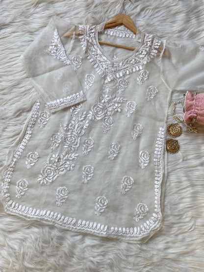 “EMMA” Organza Short Chikankari Kurta