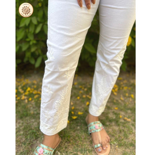 "AMBI" Chikankari Cotton Lycra Stretchable Pants