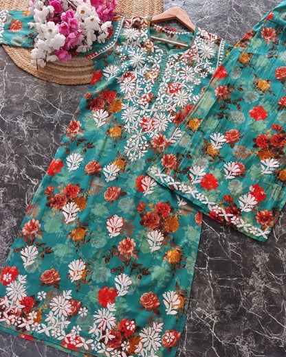 “PANAAH” Mul Chikankari Kurta and Plazo Set