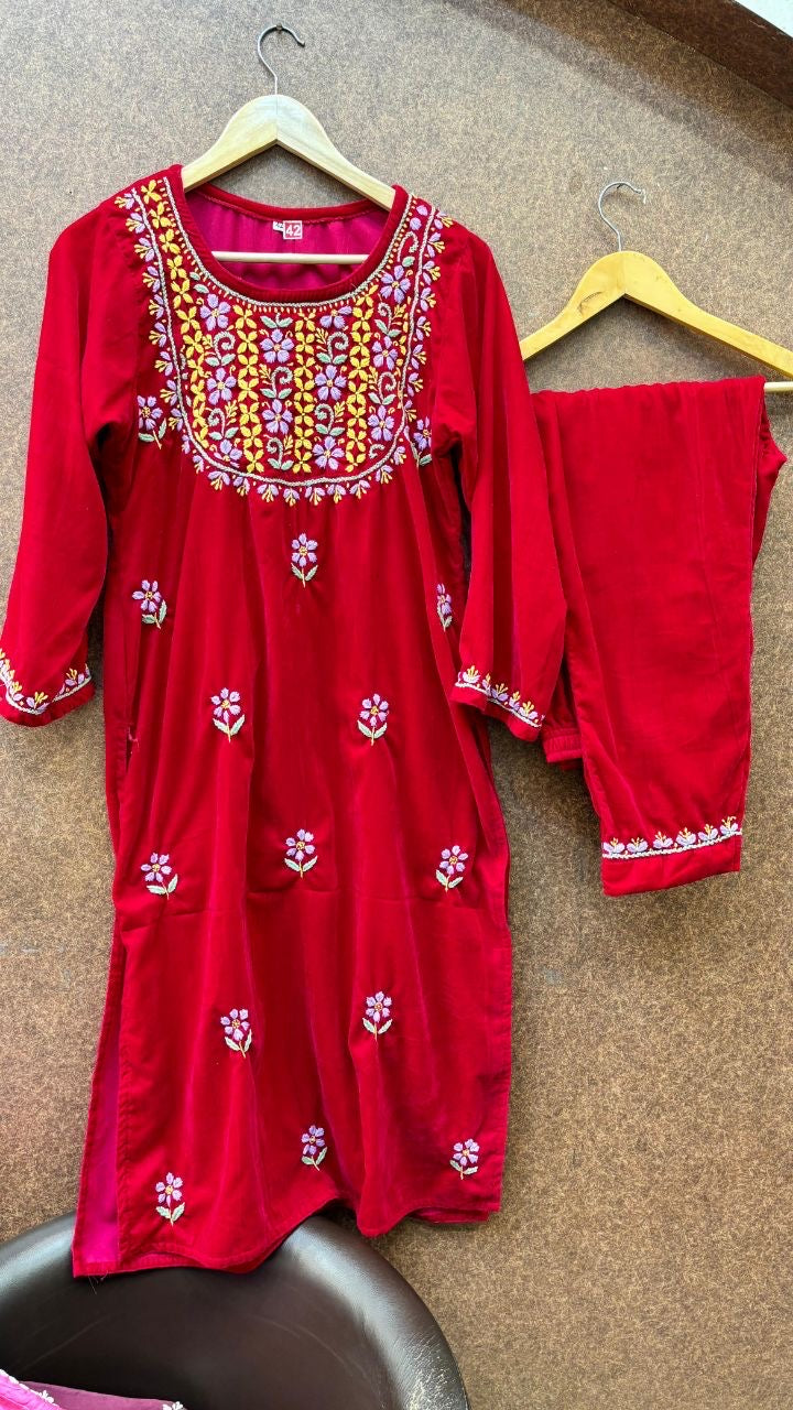 “MEHREEN” Velvet Chikankari Kurta and Pants Set