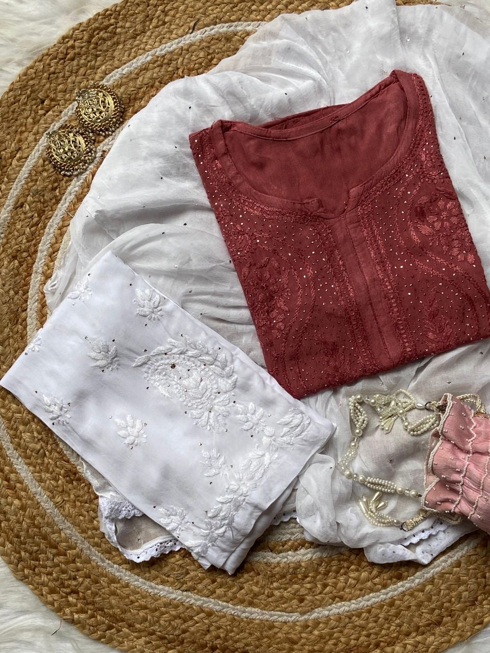 “RUBI” Chikankari Kurta With Mukaish Work
