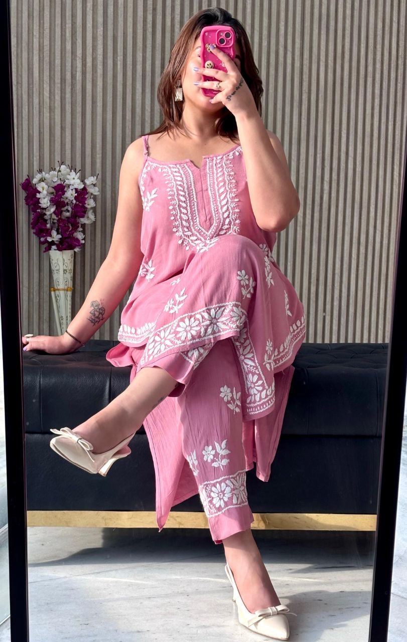 "LEENA" Modal Strap Sleeve Chikankari Set