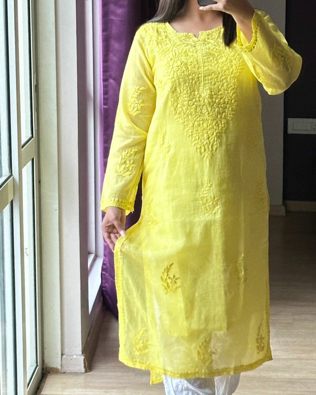 “RIMSHA” Kota Doriya Chikankari Kurta -with Matching Inner Slip