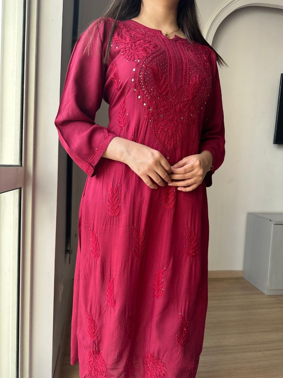 “RUBI” Chikankari Kurta With Mukaish Work